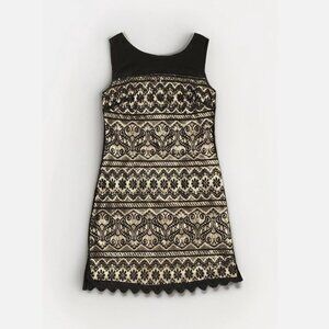 Laundry by Shelli Segal Silk Black Lace Beaded Sleeveless Cocktail Dress Size 6